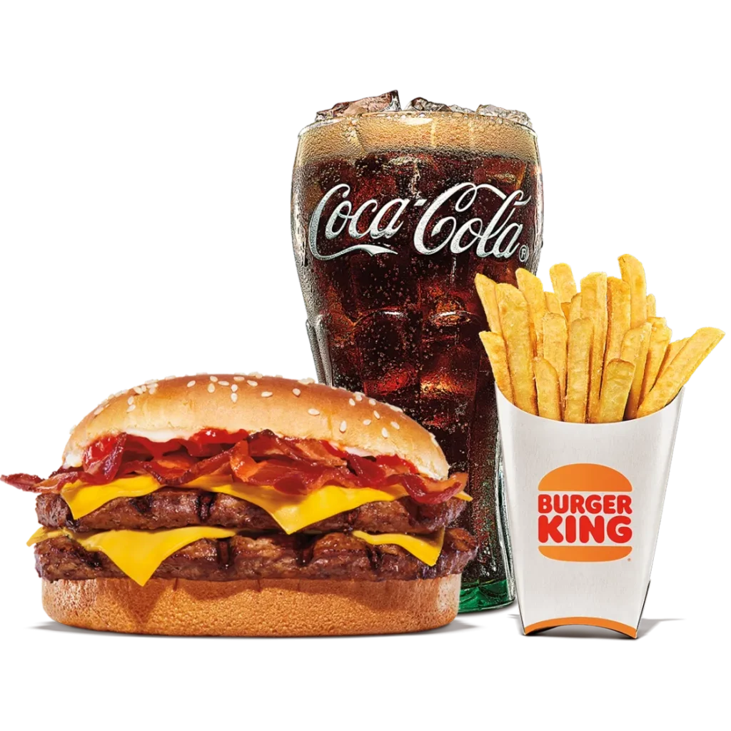 Bacon King Meals from Burger King featuring a burger loaded with bacon and cheese served with sides and a drink