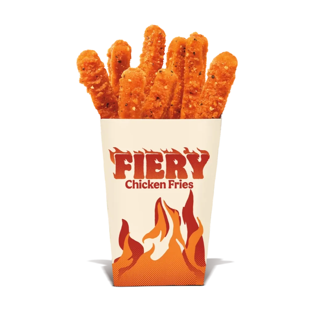 Fiery Chicken Fries from Burger King with crispy chicken pieces seasoned with a spicy blend for extra heat