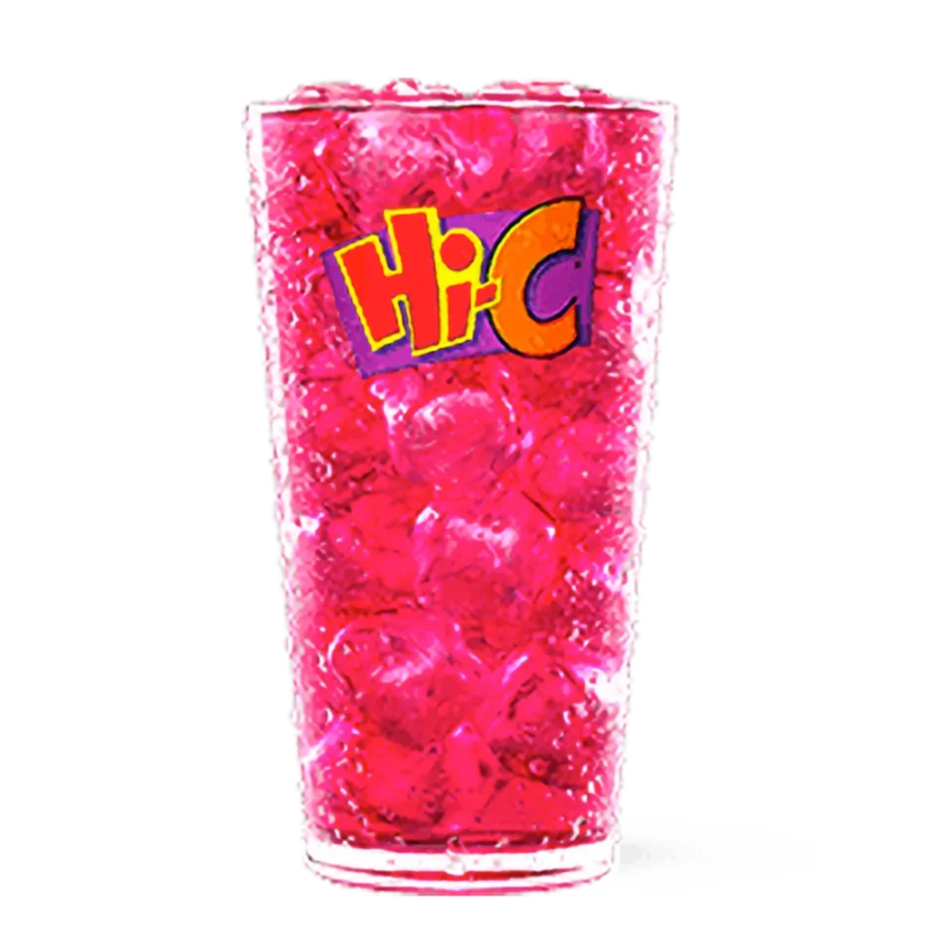 HI-C Pink Lemonade from Burger King a sweet and tangy lemonade with a vibrant pink color