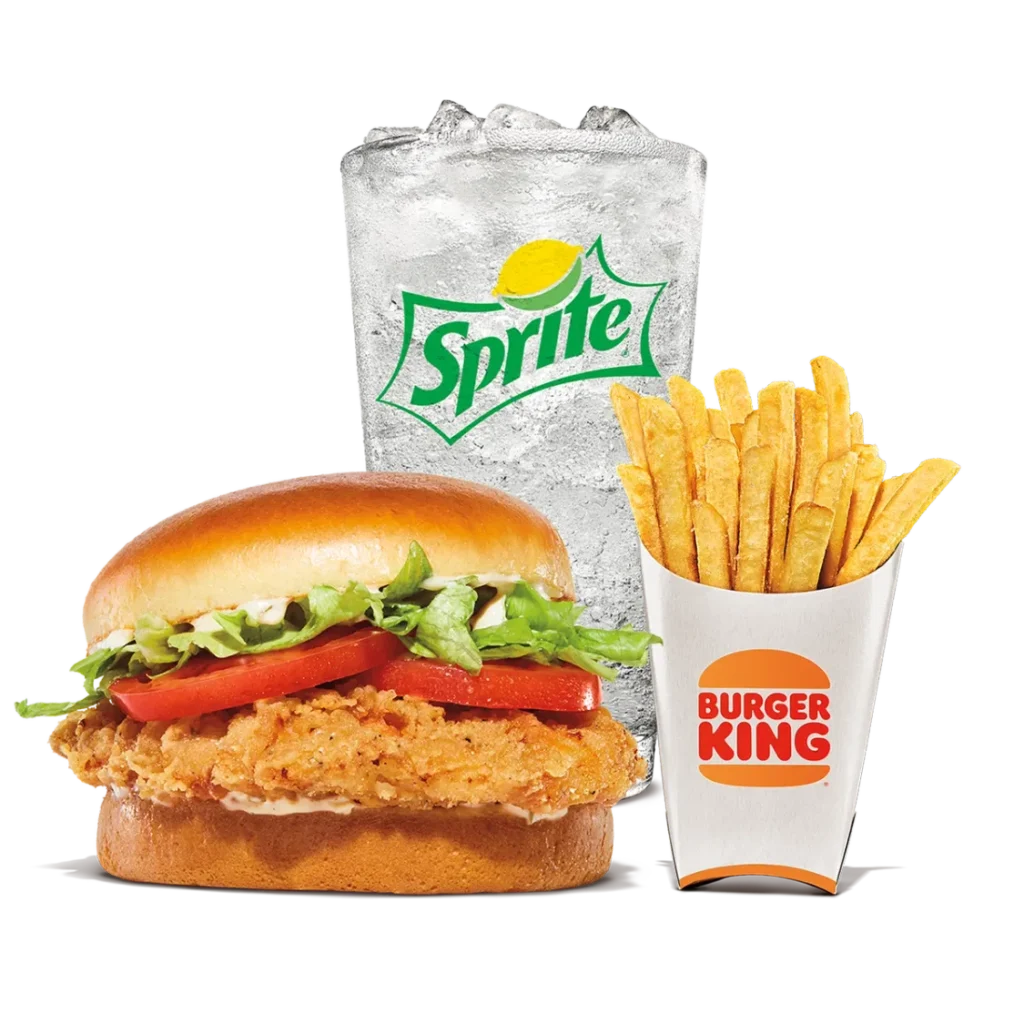 Royal Crispy Chicken Meals from Burger King featuring a crispy chicken sandwich served with sides and a drink