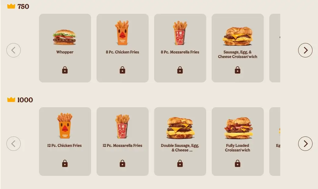 Burger King Rewards 750 Crowns